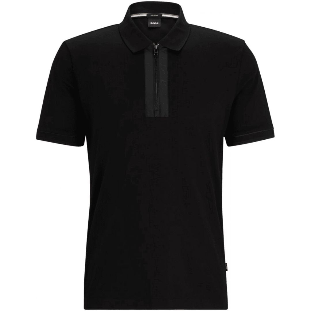 Boss Mens Black Paras Zip Polo Open Green Mens Robinsons of Bawtry