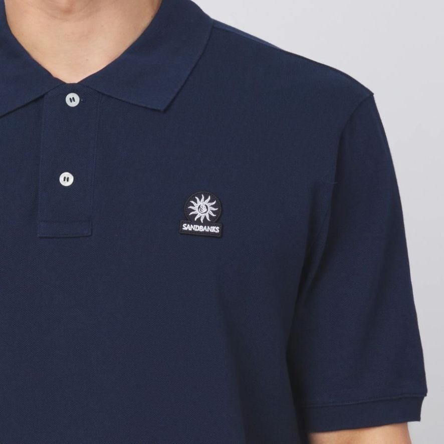 Sandbanks Men#39;s Badge Logo Tipped Sleeve Polo Shirt - Navy